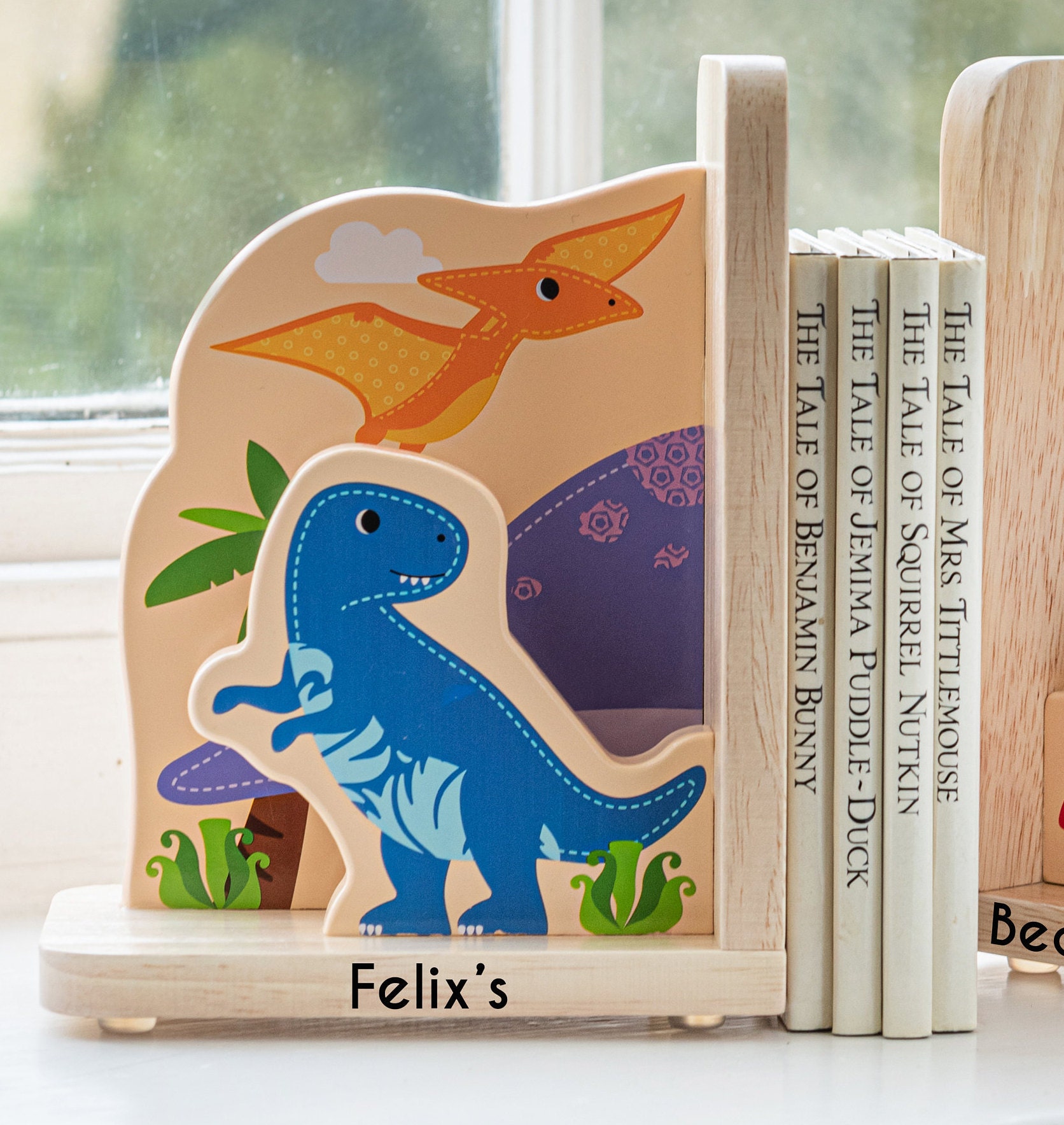 Personalised Wooden Dinosaur Bookends First Birthday Gift Etsy