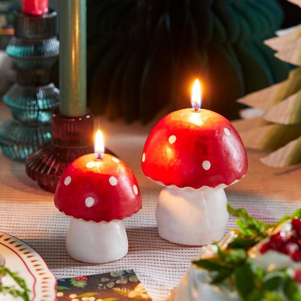 Mushroom Shaped Candles - Hand painted -Christmas decor- Mushroom decor- forager- toadstool-hand moulded - exclusive design-