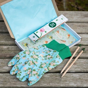 Cesta de jardinería personalizada para buzón - Envíela por correo - Regalo para jardineros - Cesta personalizada para mamá - Guantes de jardinería personalizados