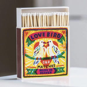 Allumettes personnalisées dessinées à la main pour tourtereaux rétro en boîte - allumettes trempées à la main - cadeau pour couples - boîte d'allumettes - sur mesure - saint-valentin - tourtereaux