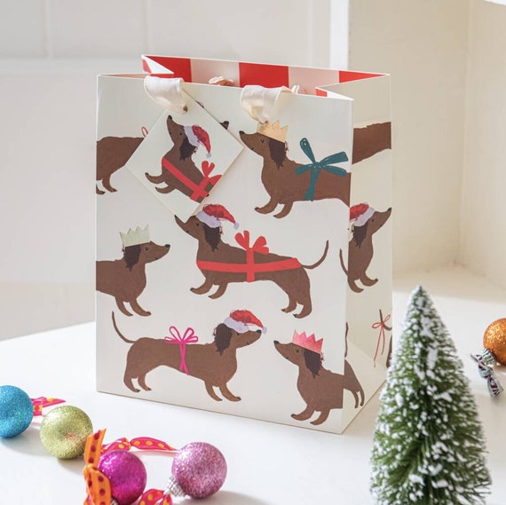 Dachshund Christmas Gift Bag Hand Drawn Christmas Gift Wrapping Cute Doggy Bag Canvas Handle Hand Designed FSC Certified Etsy