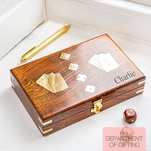 Personalized Rosewood Playing Card Box: Brass Inlay, Travel Game