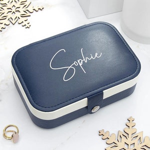 Customised Navy Travel Case- keepsake travel case - personalised box, travel jewelry case-ring case