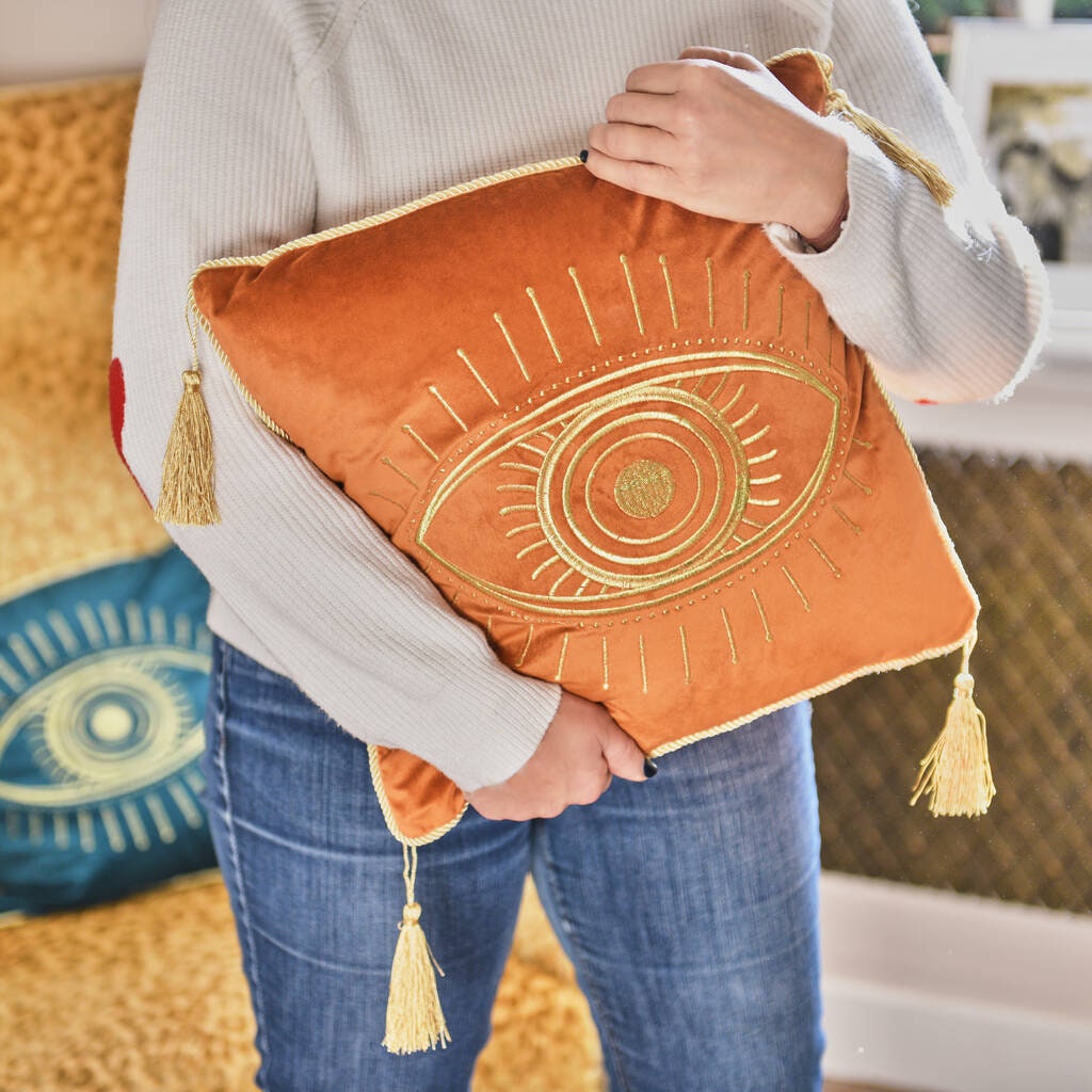 Brodé Velours Eye Design Coussin - Coussin de Dégustation Décoratif
