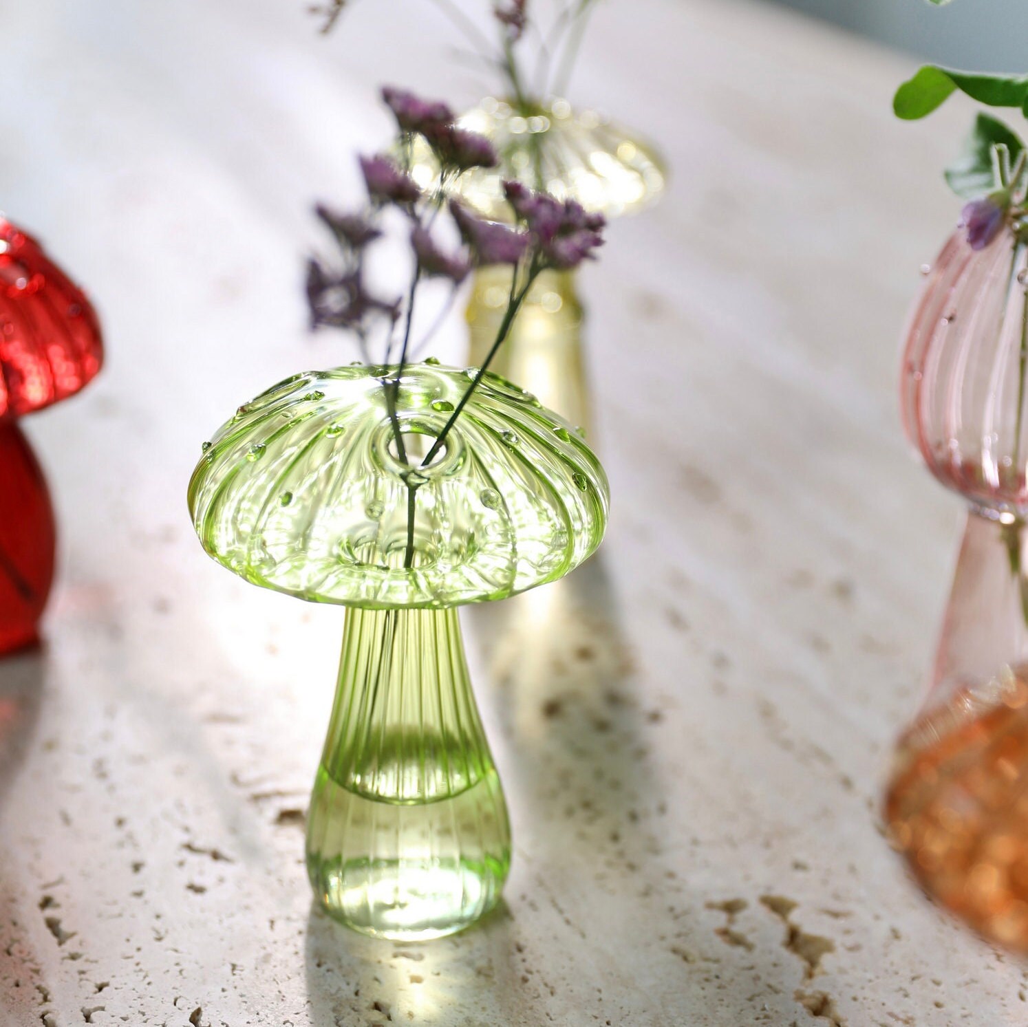 Delicate Mushroom Glass Bud Vases Coloured Fine Glass Vase Etsy UK