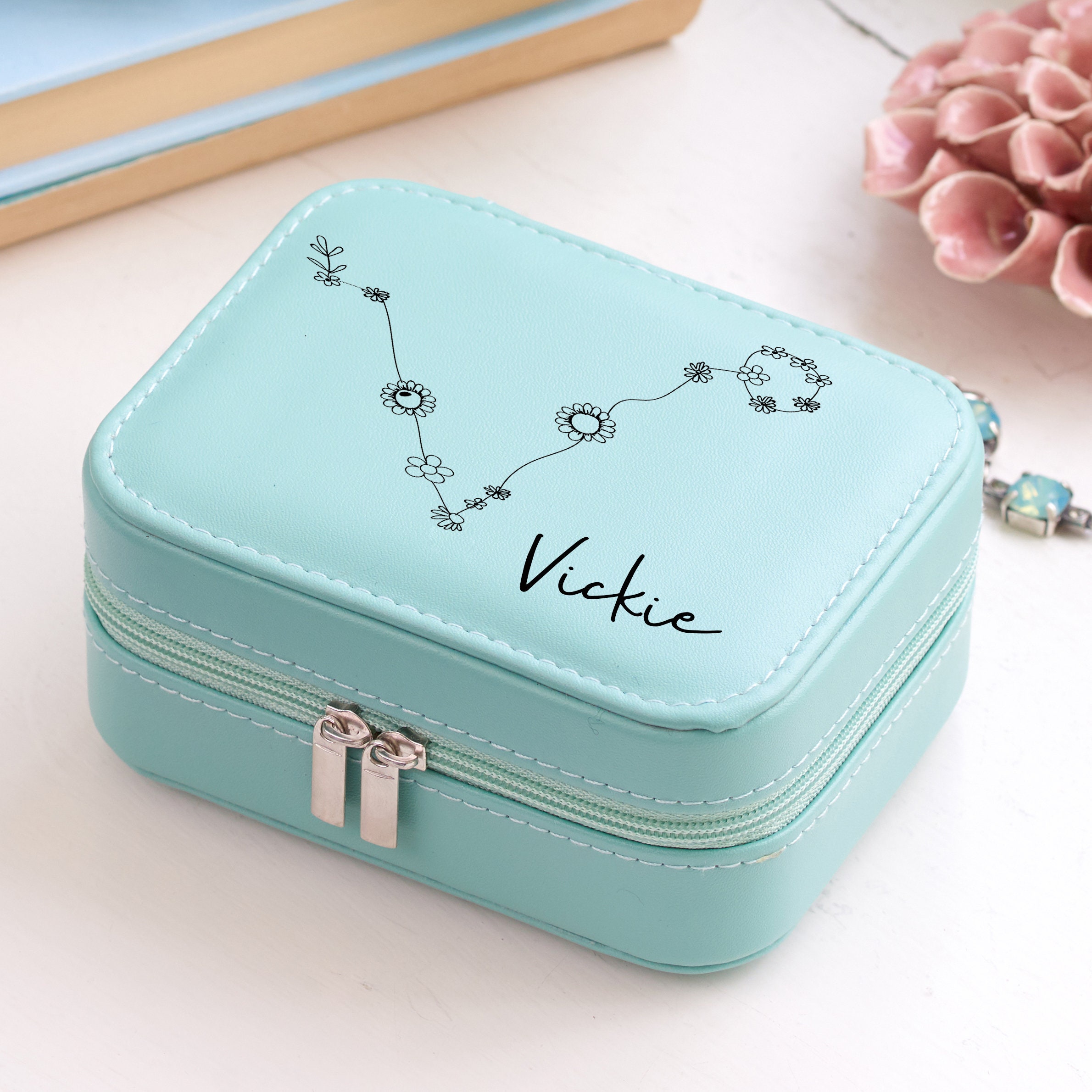 Custom Travel Jewelry Case W/ Name - Sprinkled With Pink