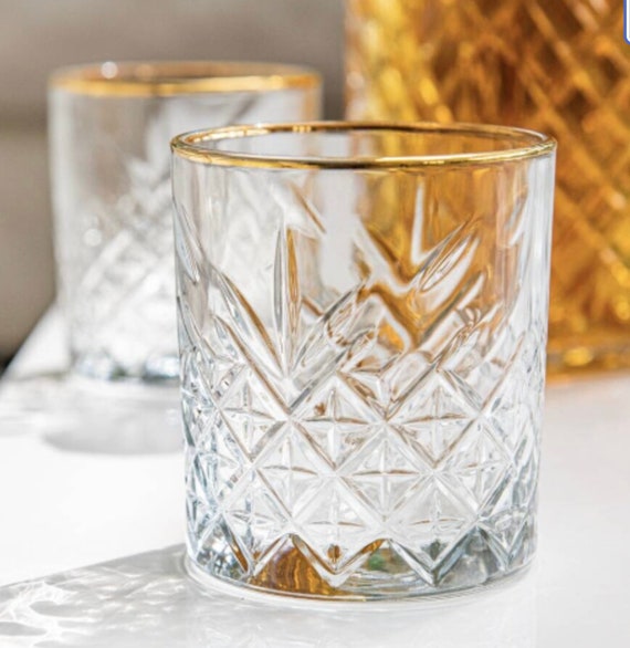 Vintage Crystal Champagne Coupe Gold Rim Glasses, Set of 2