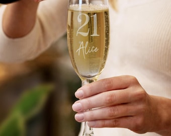 Personalised Flute Champagne Glass – Engraved Age & Name Celebration Keepsake