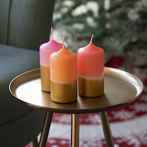 Pink And Gold dipped Pillar Candle,hand made candles, dinner candles, hand poured candles