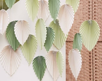 Hand Cut Paper Palm Leaf Decorations: Sage & Cream Party Decor