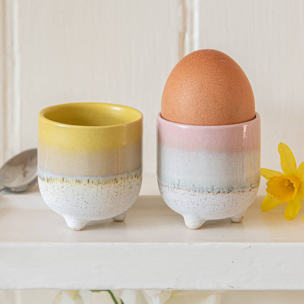 Stoneware Egg Cup Pretty Egg Cups egg Cups Glazed Yellow Etsy