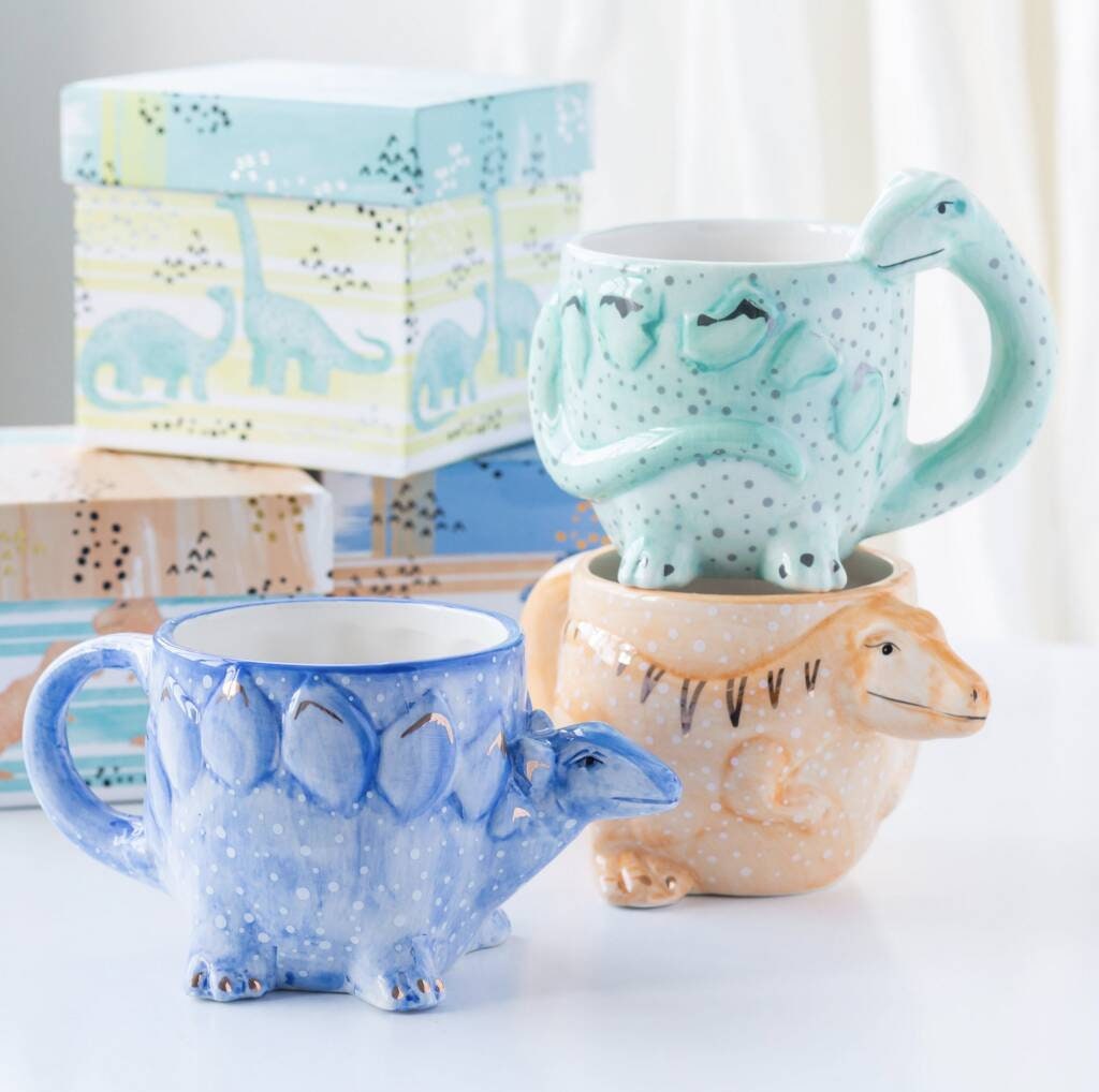 Gift Boxed Dinosaur Mugs- Tasse Bleue- Cadeau de en Céramique - Pour Un Garçon Orange Dinosaure Amus