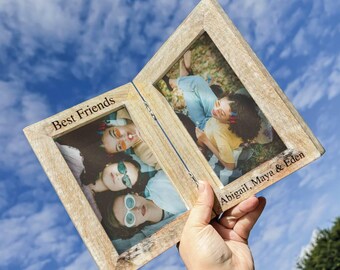 Personalized Double Wood Picture Frame: Shabby Chic Distressed Mango Wood