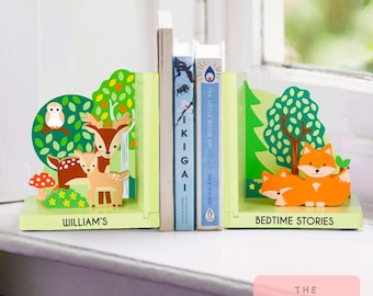 Serre-livres personnalisés animaux des bois : décoration de chambre d'enfant en bois FSC