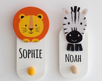 Personalisierte Childs Animal Coat Hooks - Haken - Childs Coat Hook - Nursary Update- Customized Coat Hook- Safari Design