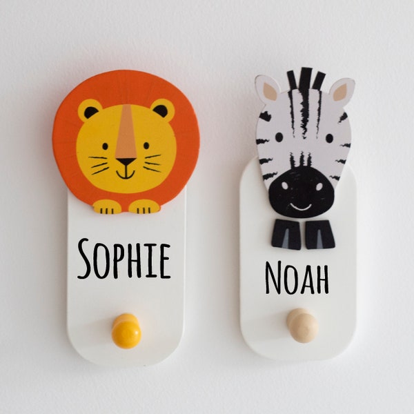 Ganci personalizzati per cappotto animale per bambini - ganci - gancio per cappotto per bambini - aggiornamento nursary - gancio del cappotto personalizzato - design safari