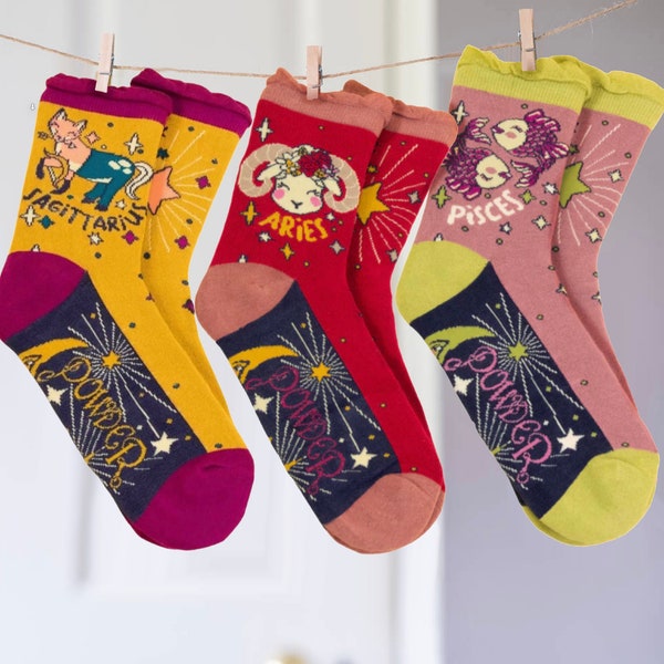 Zodiac bamboo ankle socks- Birthday socks- pretty socks Eco Socks - astrology-UK designed -customised -gift for her-stocking filler-original