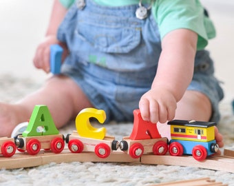 Personalized Wooden Name Train: Christening Gift, First Birthday