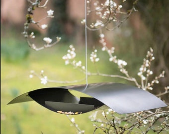 Hand Forged Metal Bird Seed Feeder: Modern Hanging Garden Decor