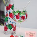 Hand Painted Raspberry Carafe: Glass Beverage Decanter, Garden Decor
