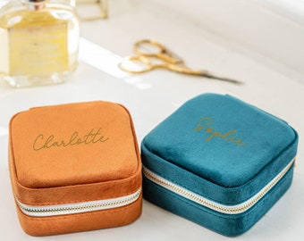 Personalized Velvet Travel Jewelry Case – Bridesmaid Gift, Ring Box