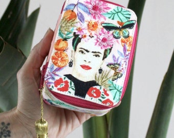 Frida Khalo Jewelled hand Embroidered Jewellery Boxes, Travel Jewellery Case- Birthday gift - Jewellery Travel Case - ring box-jewelled