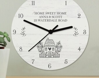 Personalized Home Sweet Home Clock – Rustic Wood Effect, New Home Gift