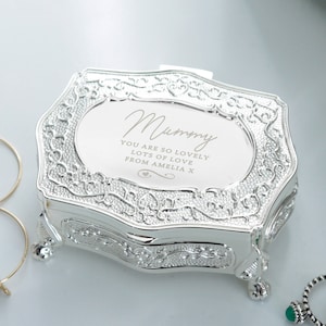 Personalisierte versilberte Schmuckschatulle, Jubiläum, Geburtstagsgeschenk personalisierte Schmuckschatulle, Andenken Silberbox-