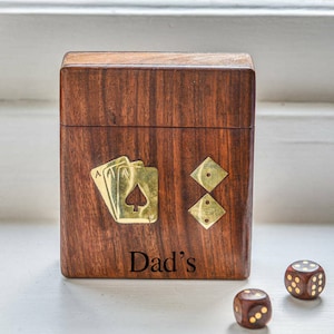 Personalised Luxury Playing Card And Dice Box-mens personalised gift- wooden card set- travel game- games for him - birthday cards gift-