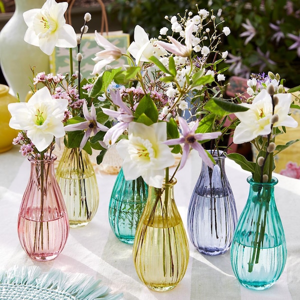 Mouth Blown Mini Glass Bud Vases , glass vase, -pretty  Glass Bud Vases- vase for her- sweet small vase- glazed vase-bud- summer table