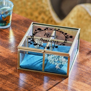 Scatola di gioielli personalizzata in velluto e vetro - custodia da viaggio ricordo - oro rosa - argento - scatola personalizzata, custodia per gioielli da viaggio - custodia in vetro