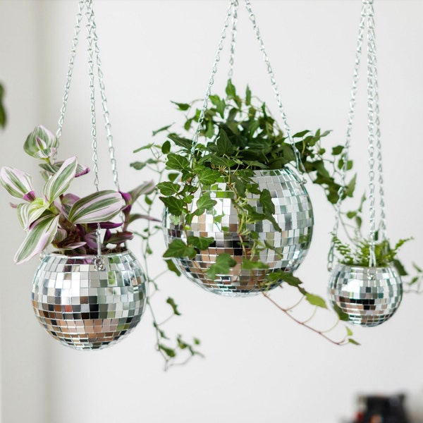 Three sizes Disco Ball Mirror planters - Handmade retro design - Mirror balls- Indoor hanging planter- new home gift- mirror tiles