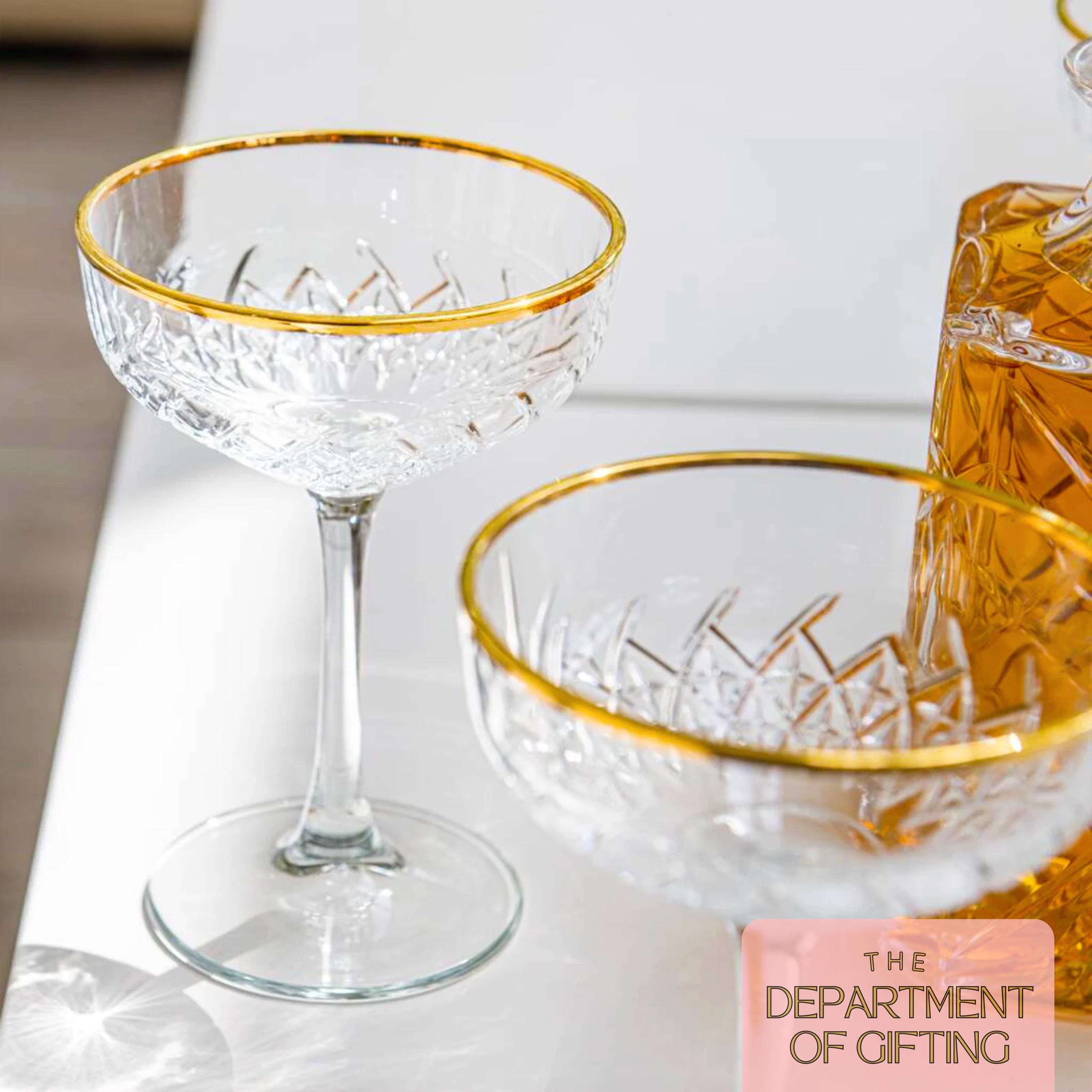 ゴールドリムシャンパンクーペセット：手作りのお祝いグラス - Etsy 日本