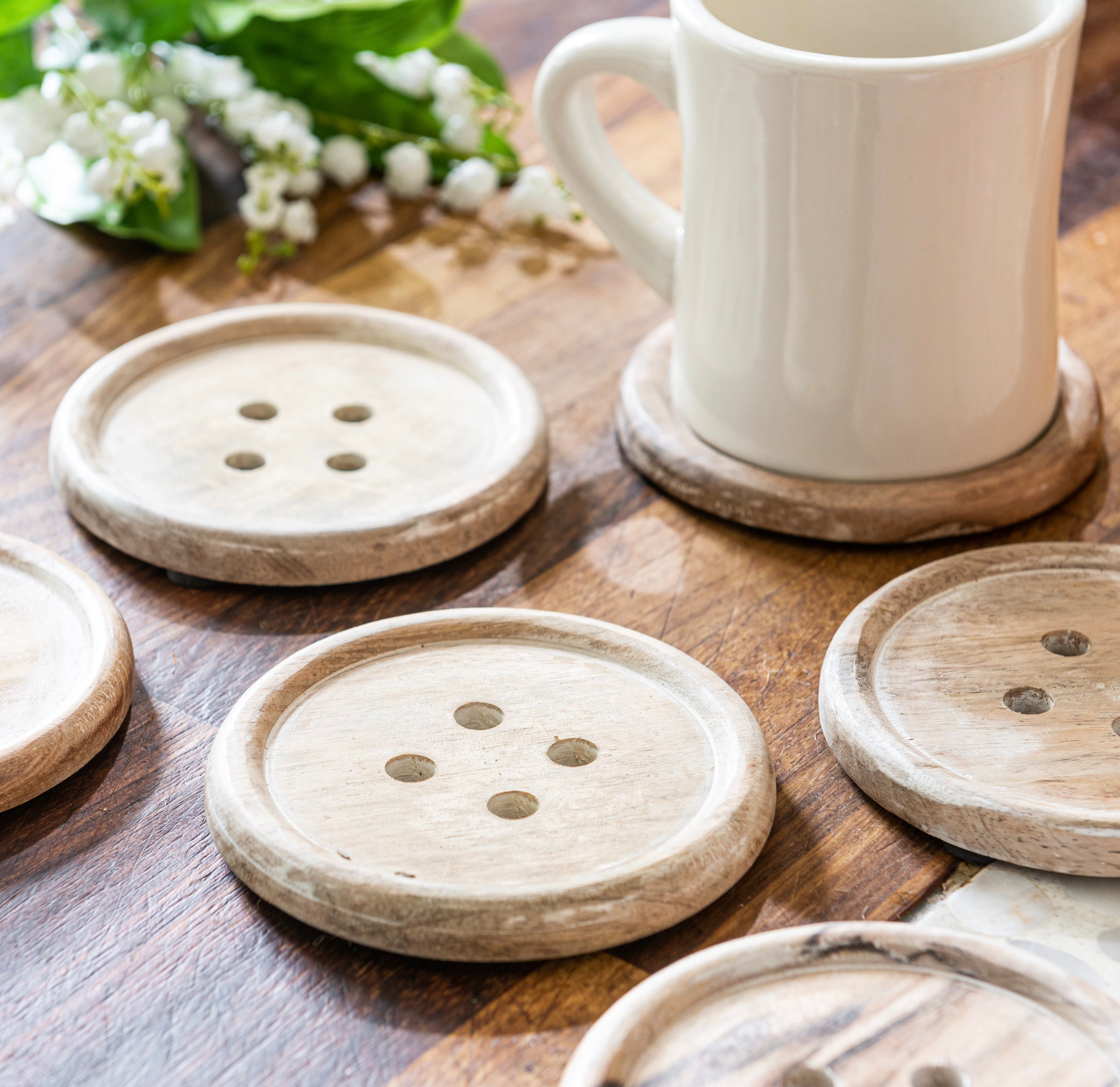Wooden Button Coasters Set of Sixgift for a Crafter Sewing Etsy