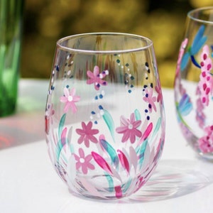 Hand Painted Flower Glass Tumblers Celebration Glasses water glasses-pretty glasses flowers number five