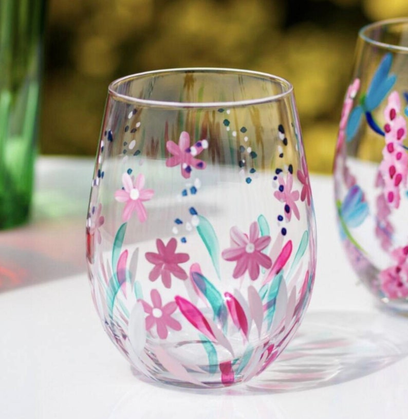 Hand Painted Flower Glass Tumblers Celebration Glasses - Etsy