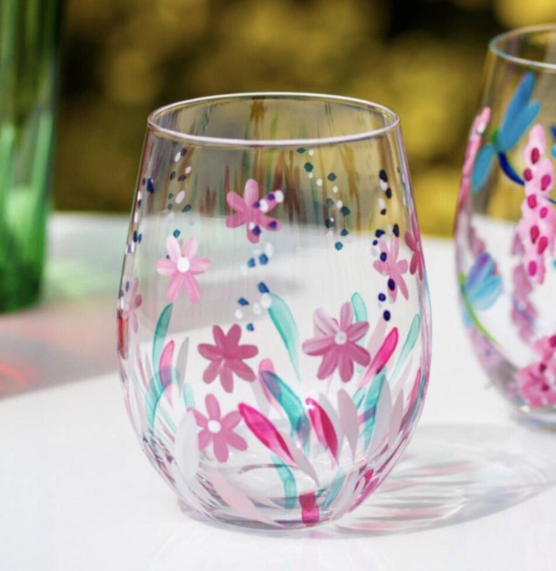 Hand Painted Flower Glass Tumblers Celebration Glasses water glasses-pretty glasses flowers number five