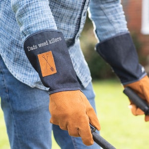 Personalised denim gauntlet gardening gloves dads gardening gloves personalised gardening gloves customized gloves-hardwearing glove long glove