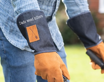 Personalised denim gauntlet gardening gloves , a perfect gift for Dad or Grandad