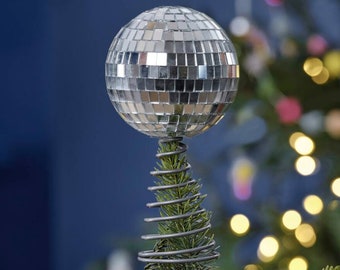 Make Your Own Silver Disco Ball Christmas Tree Topper- Craft your own -  tree topper - MIRROR TILES-original tree topper-crafting