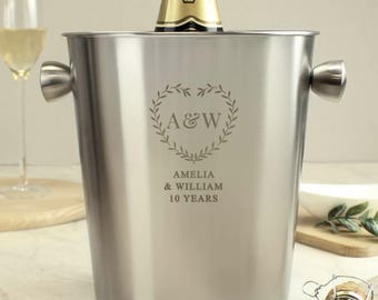 Personalized Botanical Heart Stainless Steel Ice Bucket – Wedding Gift