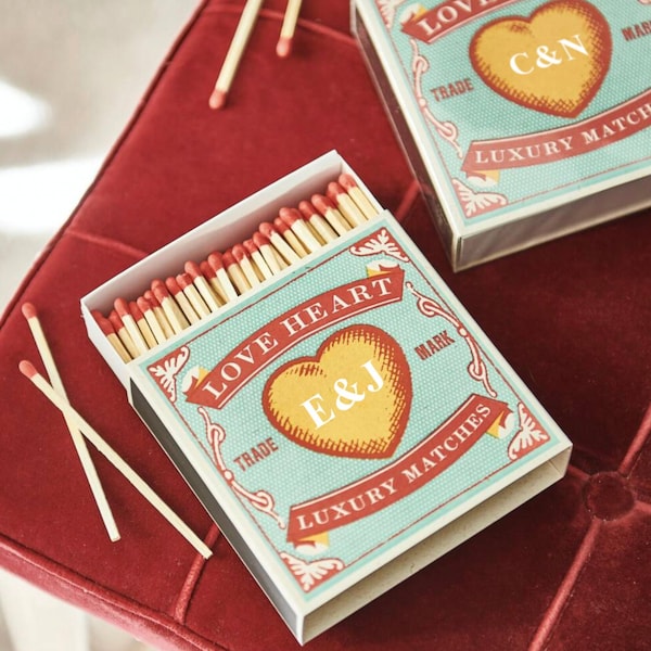 Personalised Love Heart Luxury Matches - house warming gift- hand dipped matches -Heart design - pretty matchbox - Custom Made-Valentines