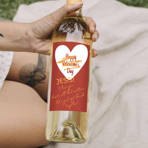 Happy Valentines Wine Label Funny Couples Gift Easy Stick on