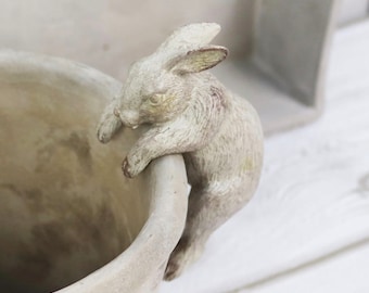 Adorable Bunny Pot Hanger - Hand-Cast Rabbit Bunny- cute bunny garden decoration-rabbit hanger decoration   hand cast- original design