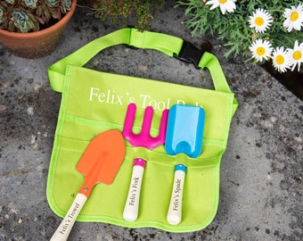 Child's Personalized Garden Tool Belt: Metal Tools, Wooden Handles