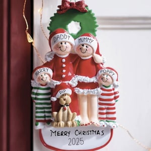 Personalisierte Pyjama Familie mit Hund hängende Dekoration-Niedliche Verzierung-Happy Urlaub Dekoration-Hängende Baum Dekoration-Schöne Familie Geschenk