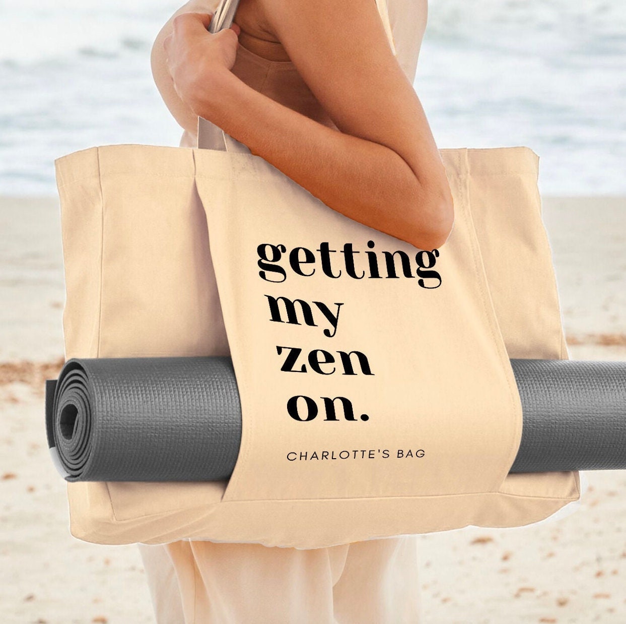 Personalised Getting My Zen on Yoga Tote Bag Name Design Organic