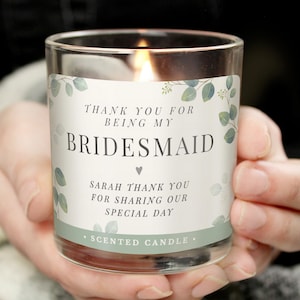 Personalised Botanical Thank You Wedding Party Jar Candle- sweet candle present - original gift Bridesmaid-flower girl