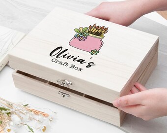 Personalised Craft Box,Wooden Storage Box, Creatives, Gifts for Her,Grandma, Birthdays,unique design, keepsake box- hand printed- customised