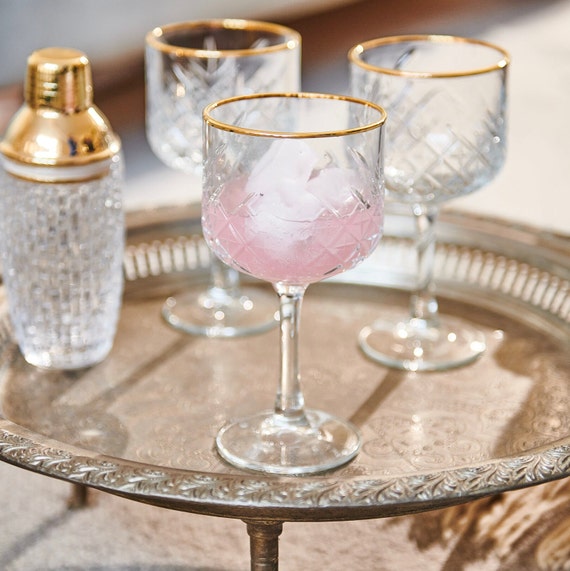 Goldrand geschliffenes Glas Cocktail-Weinglas: Feiergläser im Vintage-Stil